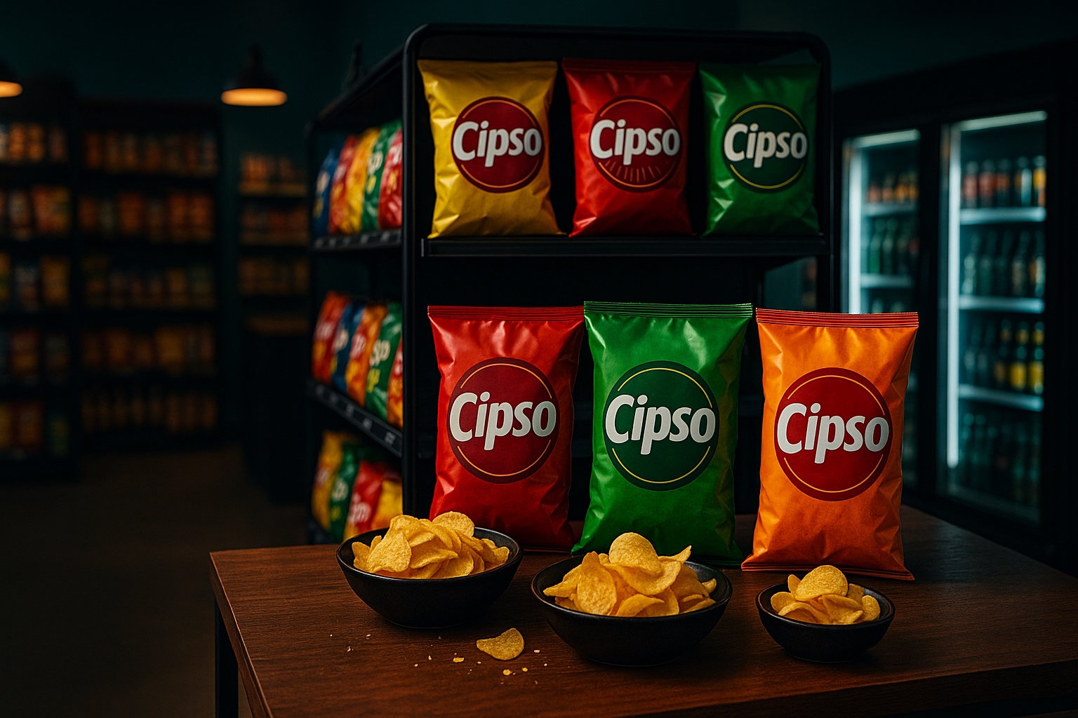 Γκάμα Cipso πατατακιών & snacks σε επαγγελματικό ράφι